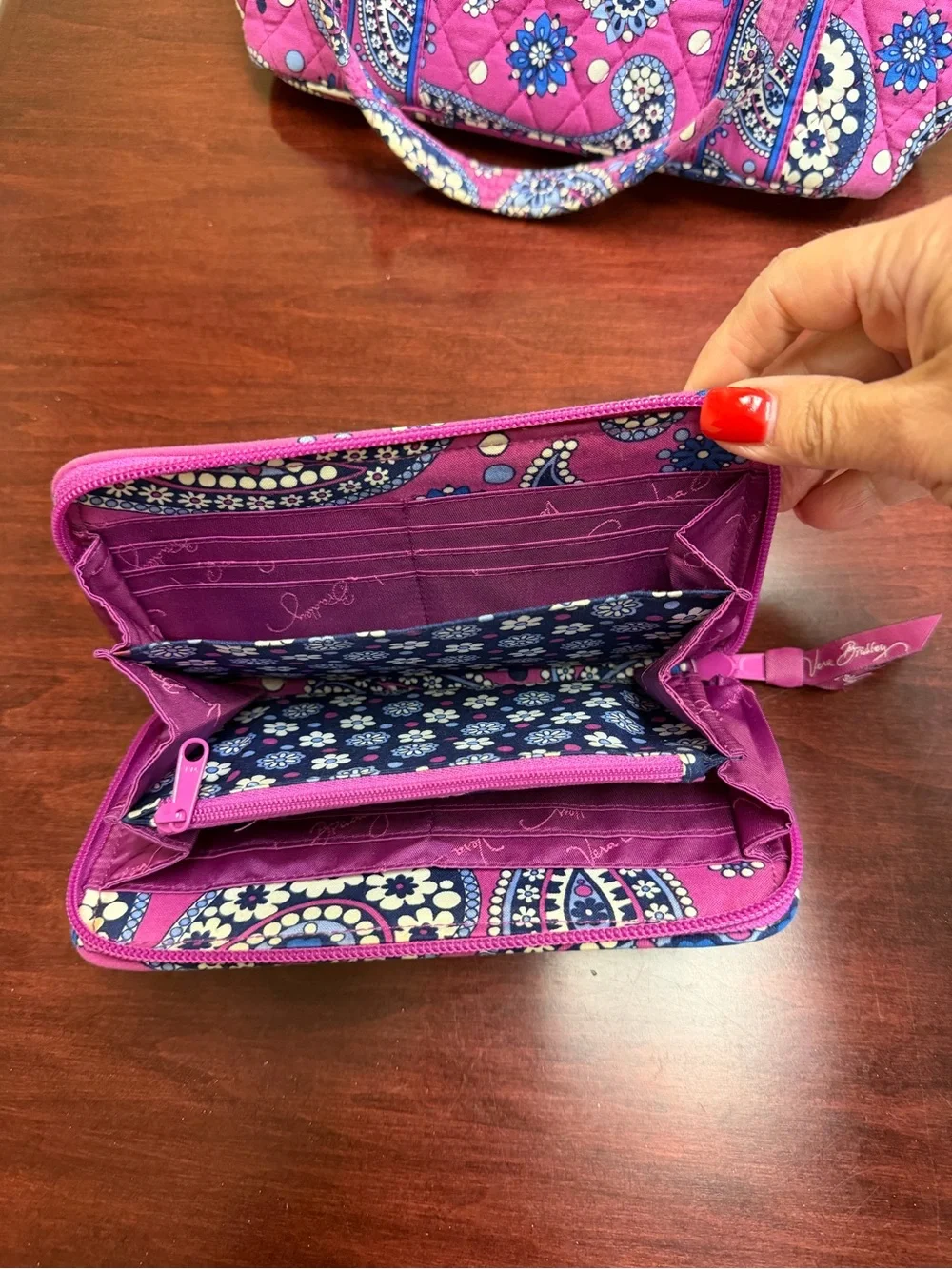 Vera Bradley Pink and Blue Paisley Quilted Zip Wallet - Picture 3 of 6